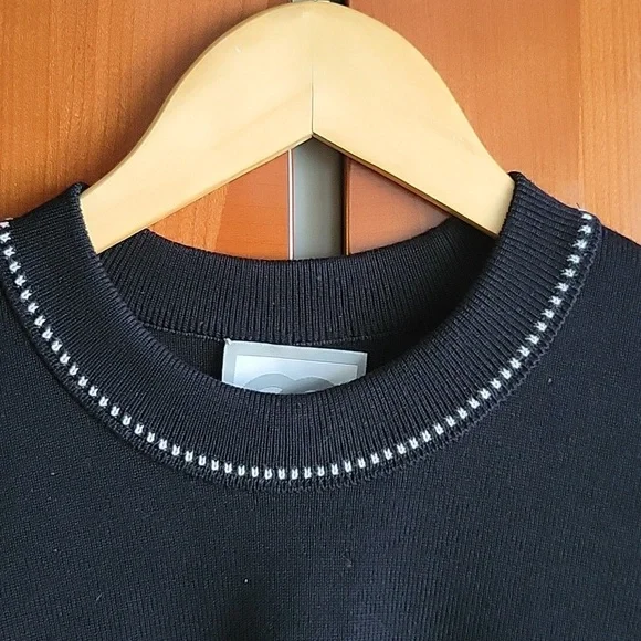 Chanel CC Logo Black Long Sleeve Top with White Decorative Stitching - Picture 7 of 15